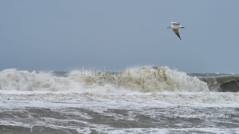 kust met zware windstoten boven de Noordzee